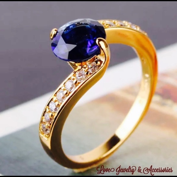 Sale✂️❗️24k gold plated blue sapphire party ring - Picture 2 of 4